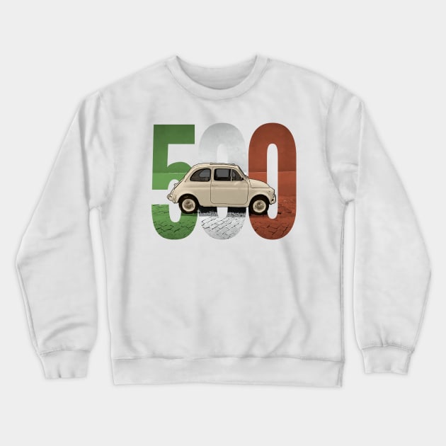 A Classic Fiat 500 on White Crewneck Sweatshirt by CACreative